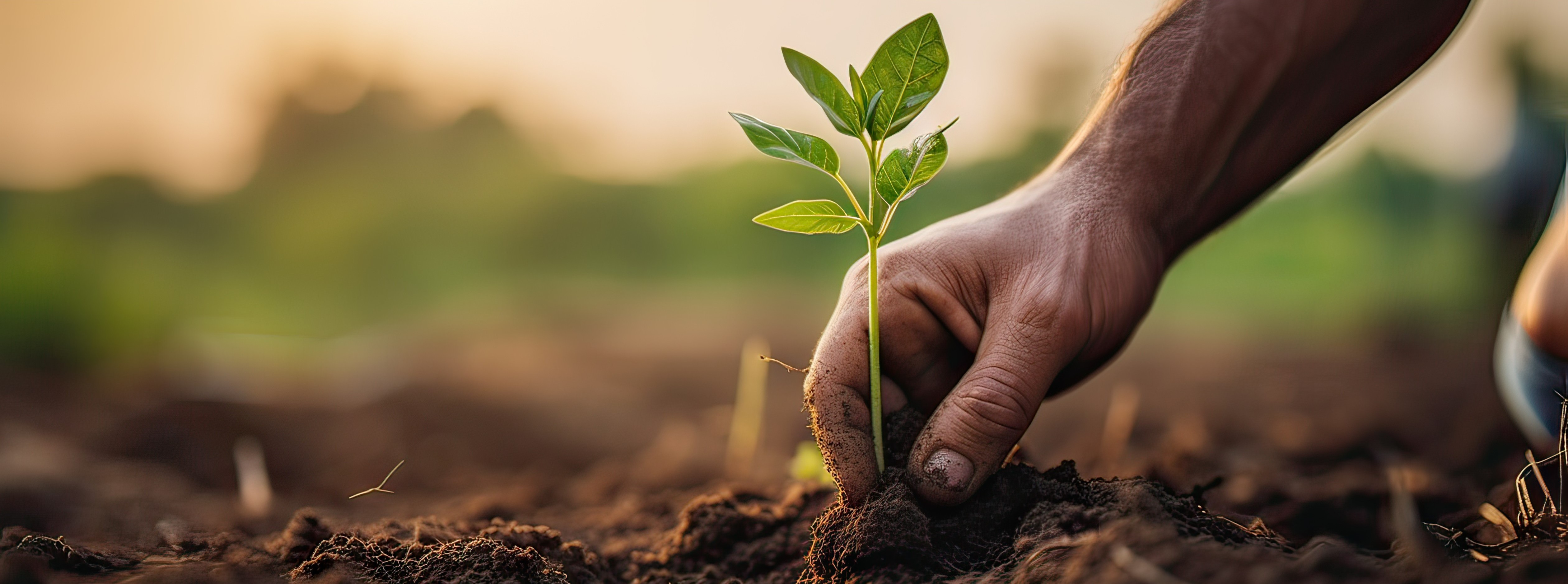 Hombre plantando una planta